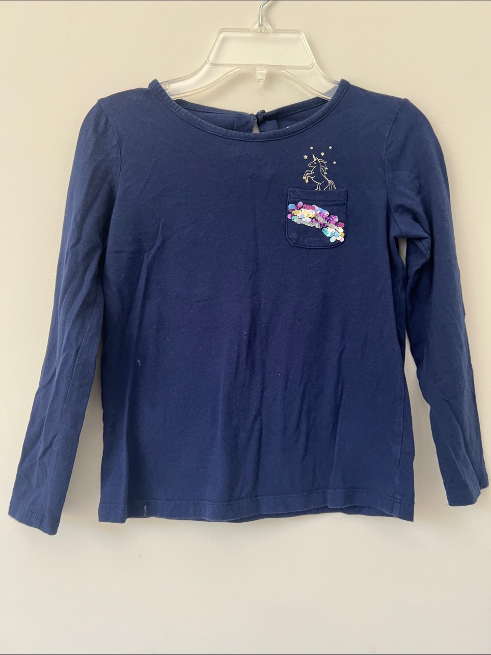Carter's Navy Long-Sleeve Unicorn Sequin Pocket Shirt